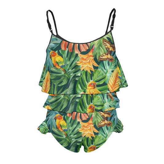 Kid's Swimsuit Tropical Birds on Foliage