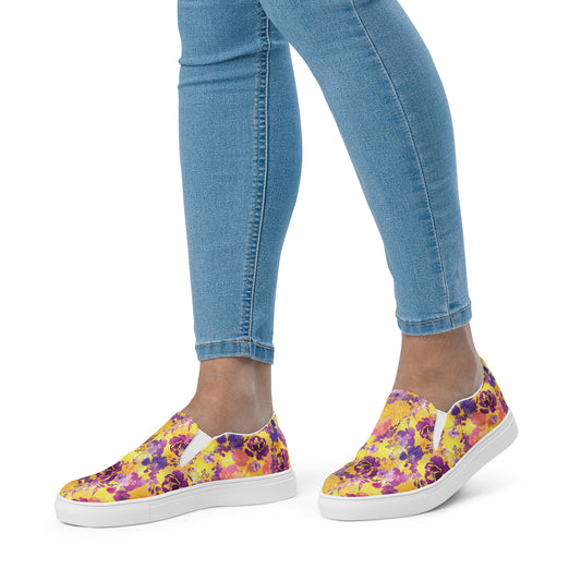 Women’s slip-on canvas shoes Golden Purple Pansies