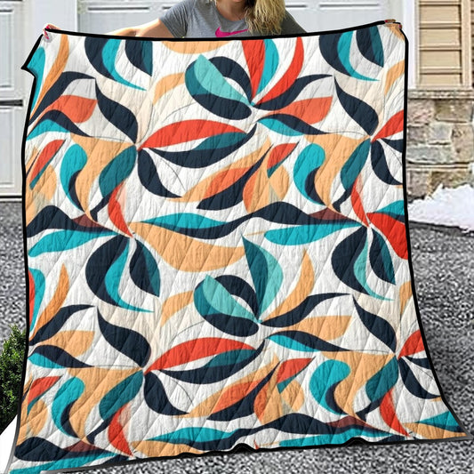 Lightweight & Breathable Quilt With Edge-wrapping Strips Teal Rust Peach