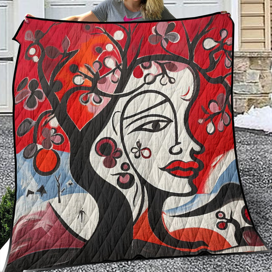 Lightweight & Breathable Quilt With Edge-wrapping Strips Red Abstract Art