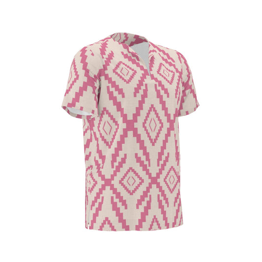 Men's African Dashiki Shirt Pink on Beige