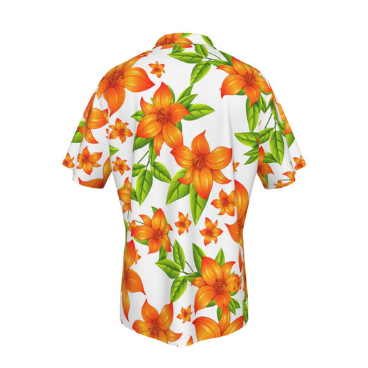 Men's Hawaiian Shirt With Pocket Orange Hibiscus