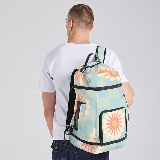 Multifunctional Backpack Flower on Check Pattern