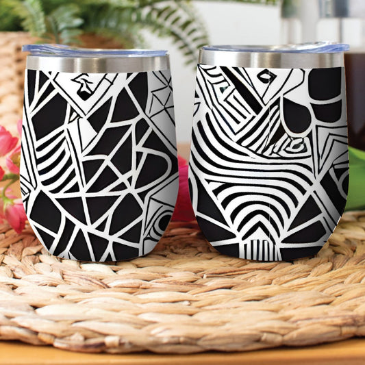 Stainless Steel Cup Wine Tumbler Black and White Print