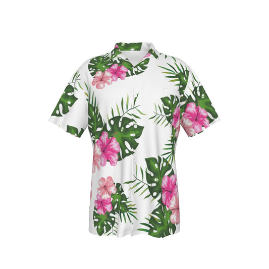 Men's Hawaiian Shirt With Pocket Pink Hibiscus