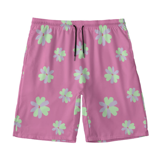 Men‘s Beach Shorts With Lining Flowers on Pink