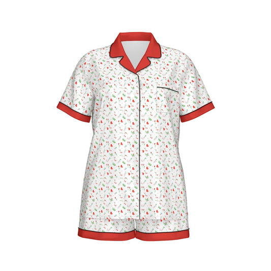 Women's Imitation Silk Pajama Set With Short Sleeve Red Hearts
