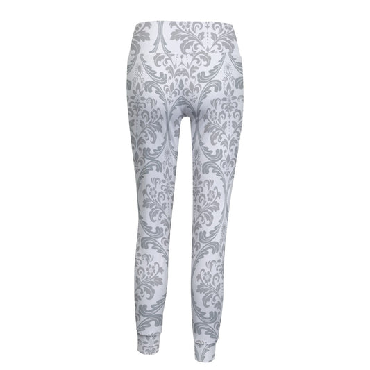 Women's Yoga Pants Gray Paisley on White