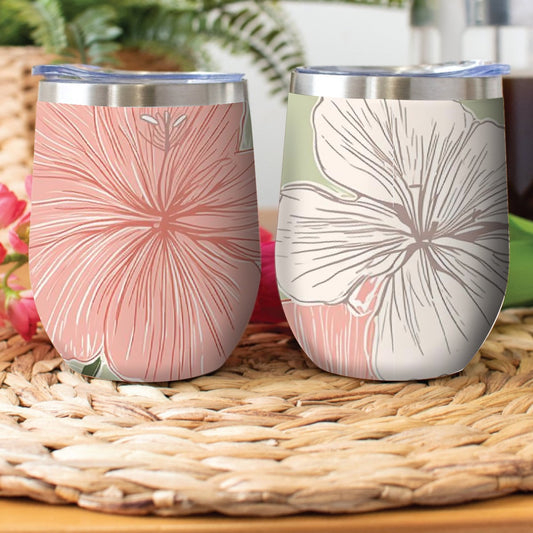 Stainless Steel Cup Wine Tumbler Pink and White Flowers