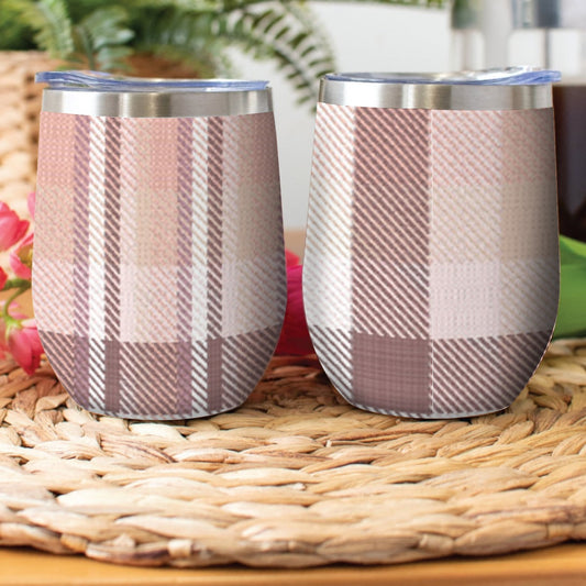 Stainless Steel Cup Wine Tumbler Brown and Pink Plaid