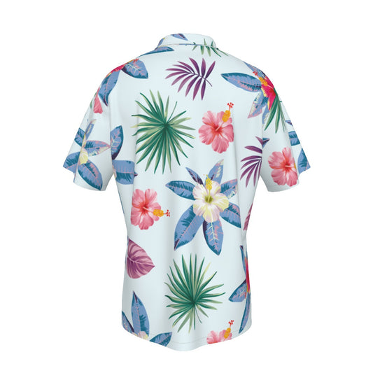 Men's Hawaiian Shirt With Pocket Hibiscus on Blue