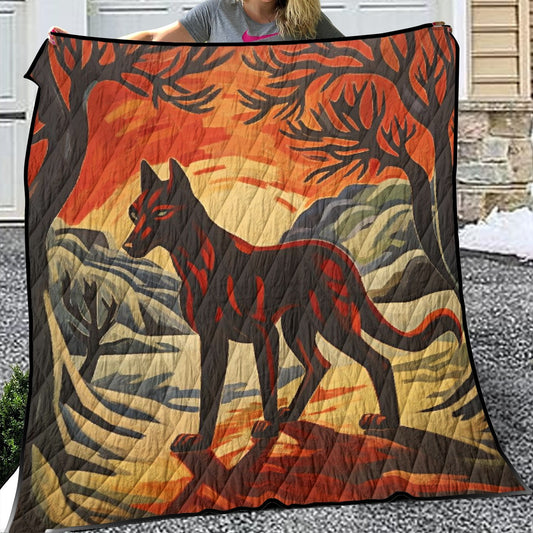 Lightweight & Breathable Quilt With Edge-wrapping Strips Red and Black Wolf
