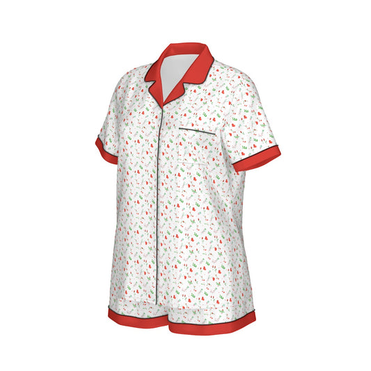Women's Imitation Silk Pajama Set With Short Sleeve Red Hearts