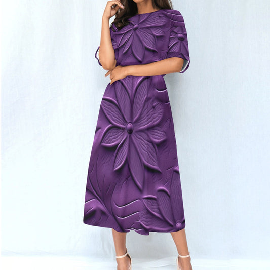 Women's Elastic Waist Dress Purple Flower Print