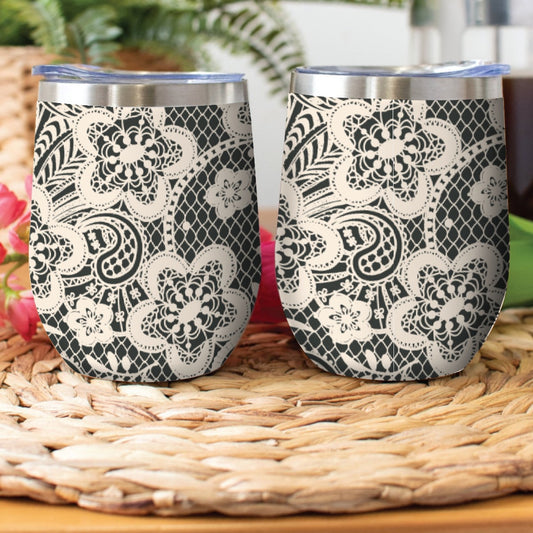 Stainless Steel Cup Wine Tumbler Black Paisley
