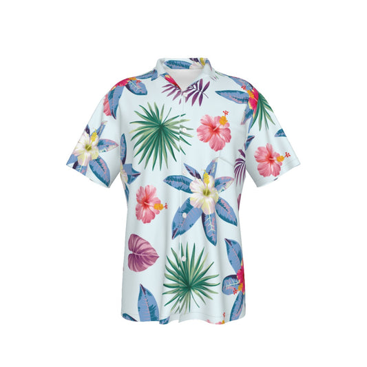 Men's Hawaiian Shirt With Pocket Hibiscus on Blue