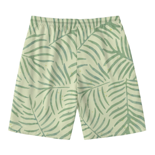 Men‘s Beach Shorts With Lining Drawn Green Fronds