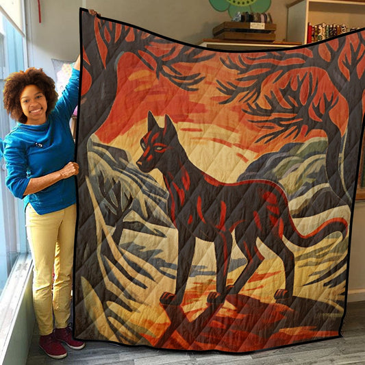 Lightweight & Breathable Quilt With Edge-wrapping Strips Red and Black Wolf