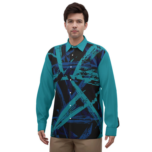 Men's Imitation Silk Long-Sleeved Shirt Modern Teal