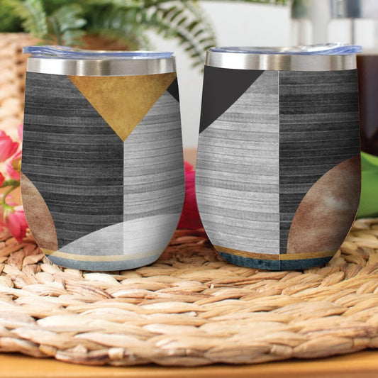 Stainless Steel Cup Wine Tumbler Modern Art Brown and Black