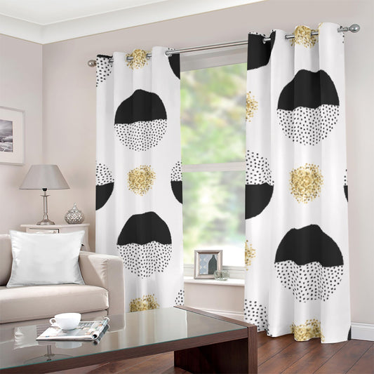 Blackout Grommet Curtains |Black and Gold Circles