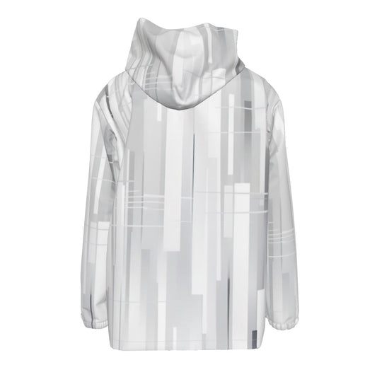 Men's Hooded Zipper Windproof Jacket Gray and White Design