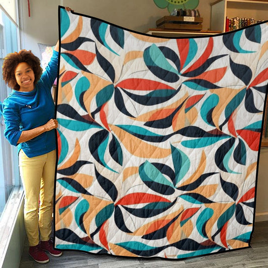 Lightweight & Breathable Quilt With Edge-wrapping Strips Teal Rust Peach
