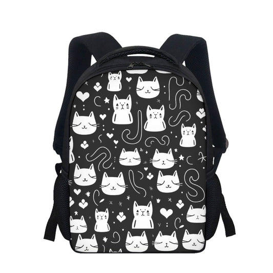 Student Backpack White Kitties on Black
