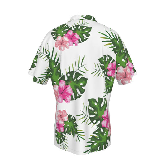 Men's Hawaiian Shirt With Pocket Pink Hibiscus