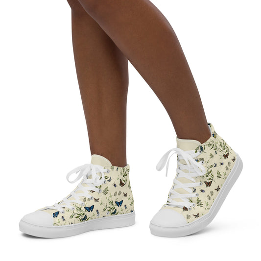 Butterfly Garden/Apricot White Women’s high top canvas shoes - 4RLives