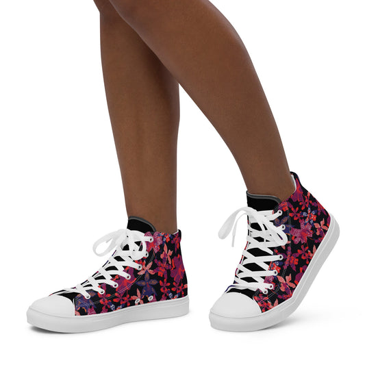 Red Garden/Black Women’s high top canvas shoes - 4RLives