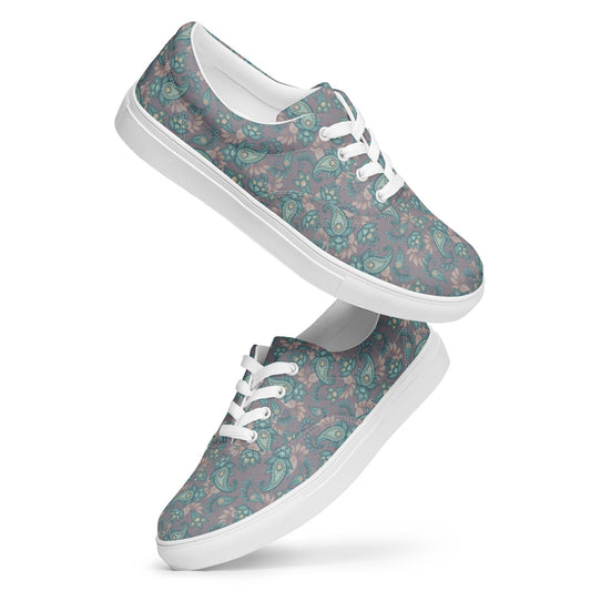 Paisley on Gray Women’s lace-up canvas shoes - 4RLives