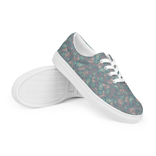 Paisley on Gray Women’s lace-up canvas shoes - 4RLives